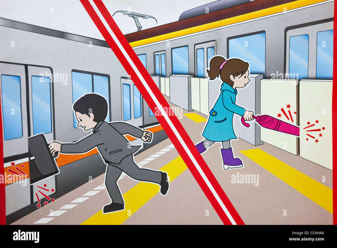 Japan, Tokio, U-Bahn Safety Awareness Poster Stockfoto