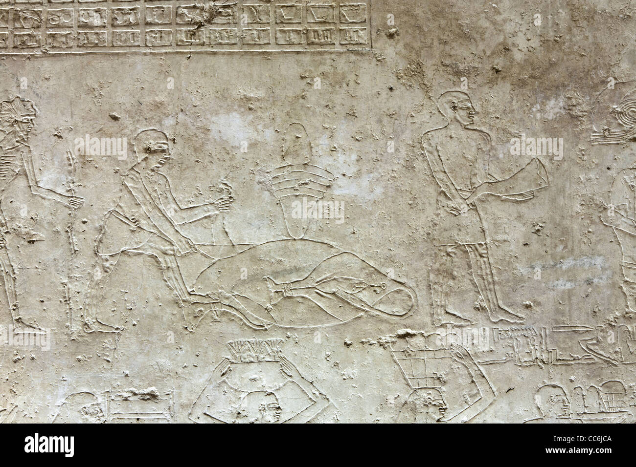 Reliefs im Reich der Mitte Grab des Ukh Hotep Sohn des Senbi bei Meir, Nord-westlich von Asyut in Mittelägypten Stockfoto