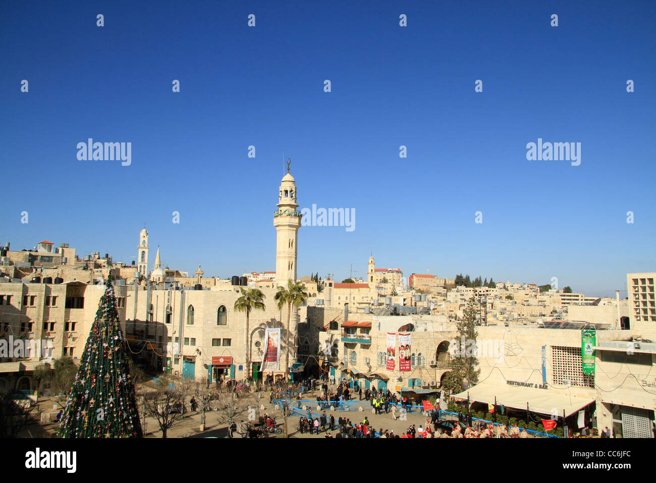 Bethlehem, Weihnachtsfeier im Manger-Platz, ein Blick von der Geburtskirche Stockfoto