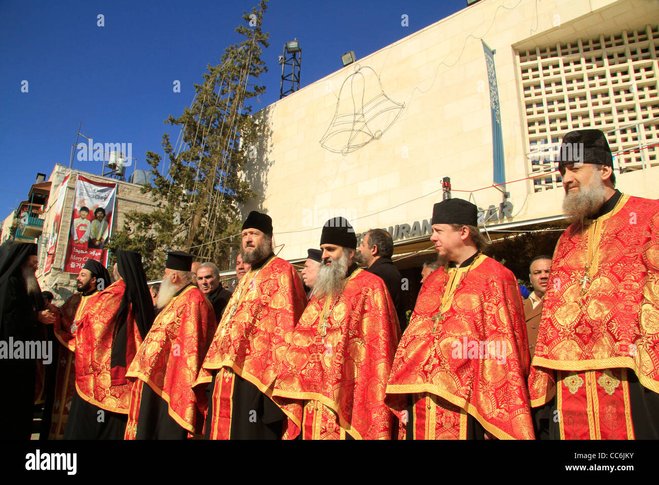 Bethlehem, griechisch orthodoxe Weihnachten Zeremonie in Krippenplatz Stockfoto