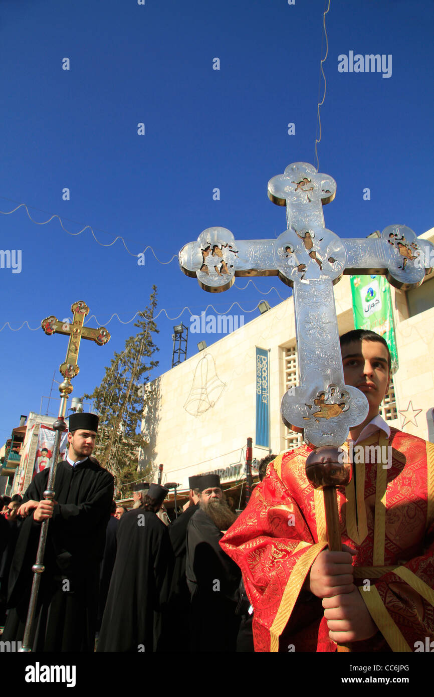 Bethlehem, griechisch orthodoxe Weihnachten Zeremonie in Krippenplatz Stockfoto