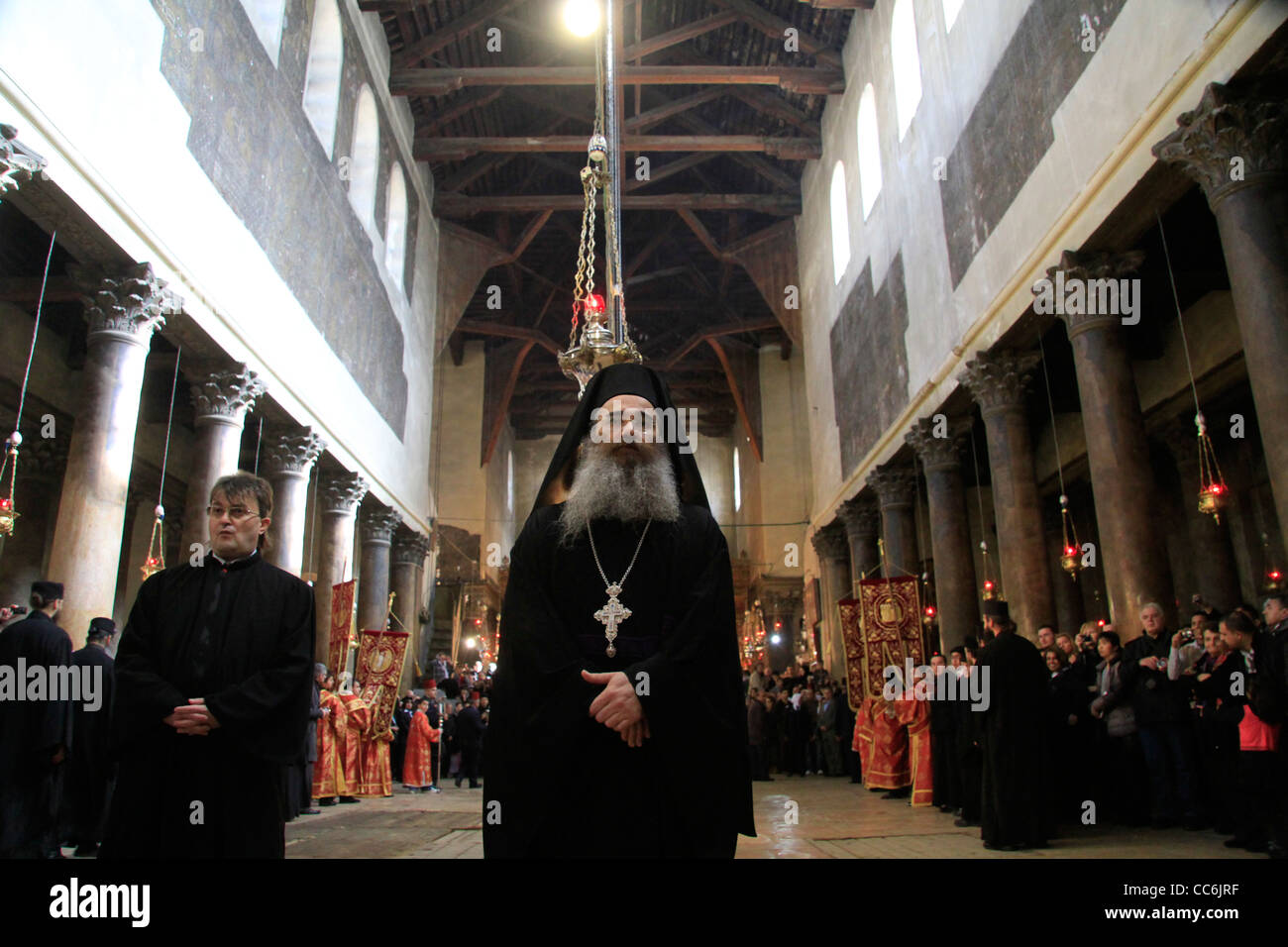 Weihnachten in Bethlehem, griechisch-orthodoxe Zeremonie in der Kirche der Geburt Christi Stockfoto