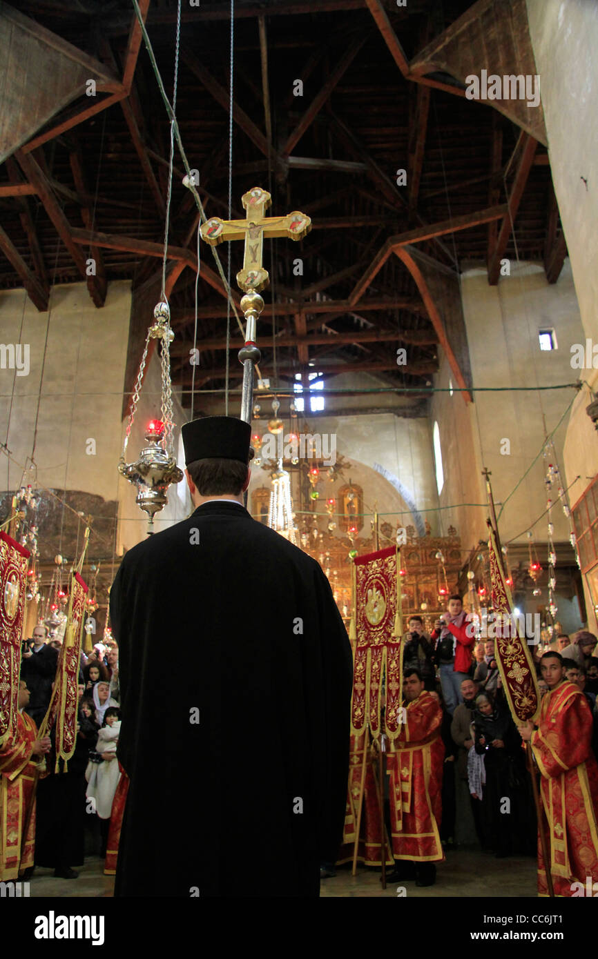 Weihnachten in Bethlehem, griechisch-orthodoxe Zeremonie in der Kirche der Geburt Christi Stockfoto
