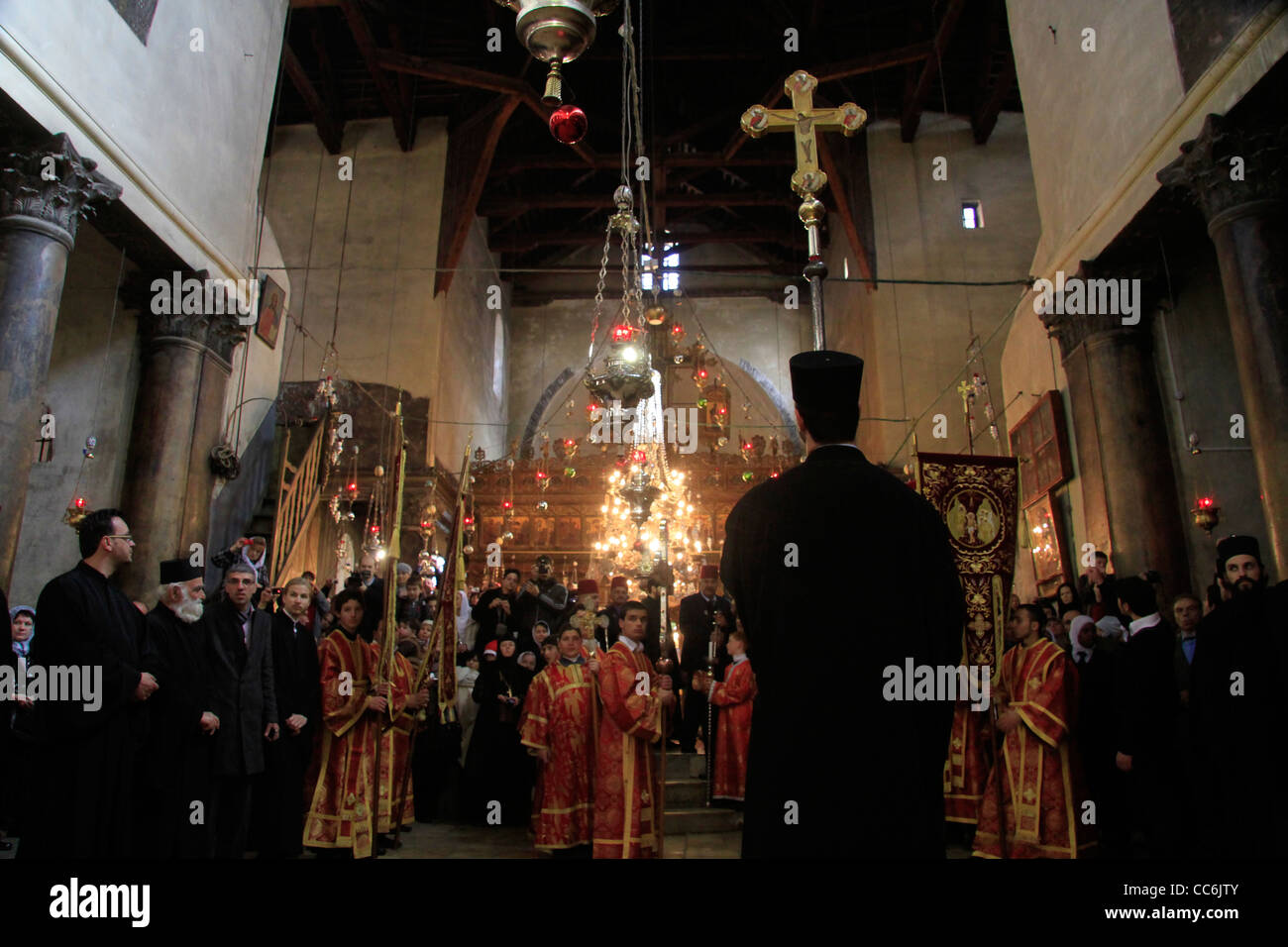 Weihnachten in Bethlehem, griechisch-orthodoxe Zeremonie in der Kirche der Geburt Christi Stockfoto