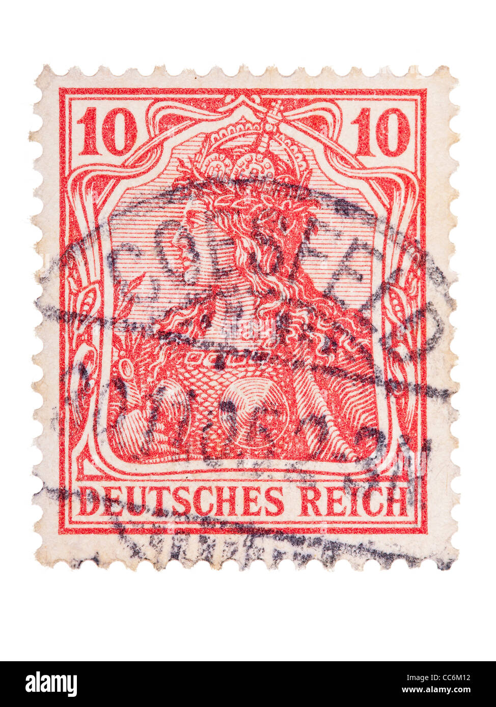 Briefmarke: Deutsches Reich, Germania, 1905, 10 Pfennig, gestempelt Stockfoto