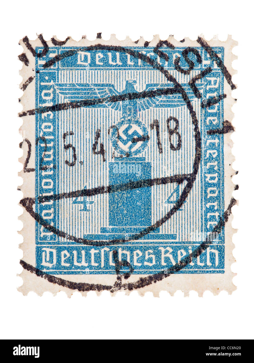 Briefmarke: Deutsches Reich, Stempel, Kaiseradler, 1942, 4 Pfennig, gestempelt Stockfoto