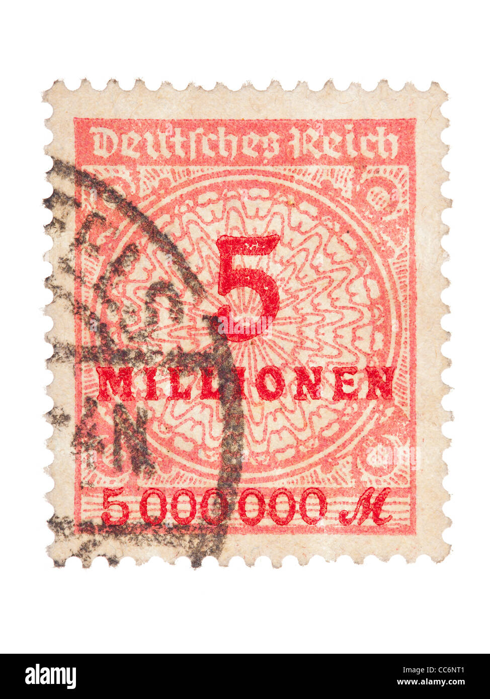 Briefmarke: Deutsches Reich, Germania, 5 Millionen Mark 1923 gestempelt Stockfoto