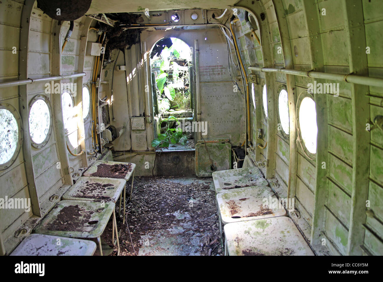 Innenkabine Ansicht abgestürzten russischen Flugzeugs im peruanischen Amazonas erstaunliche Geheimnis! Stockfoto