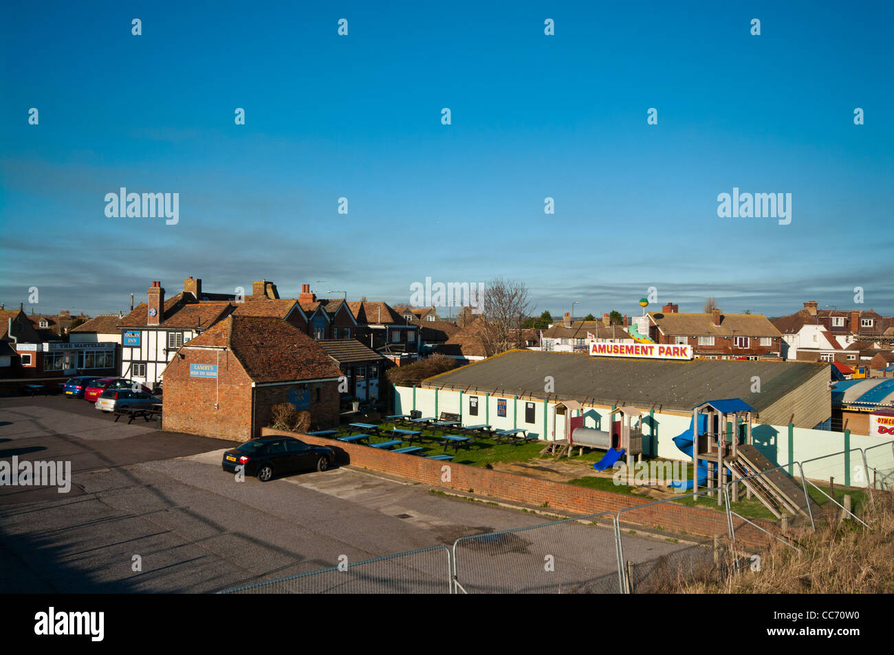 Blick über Dymchurch Kent UK Küstenstädte Stockfoto