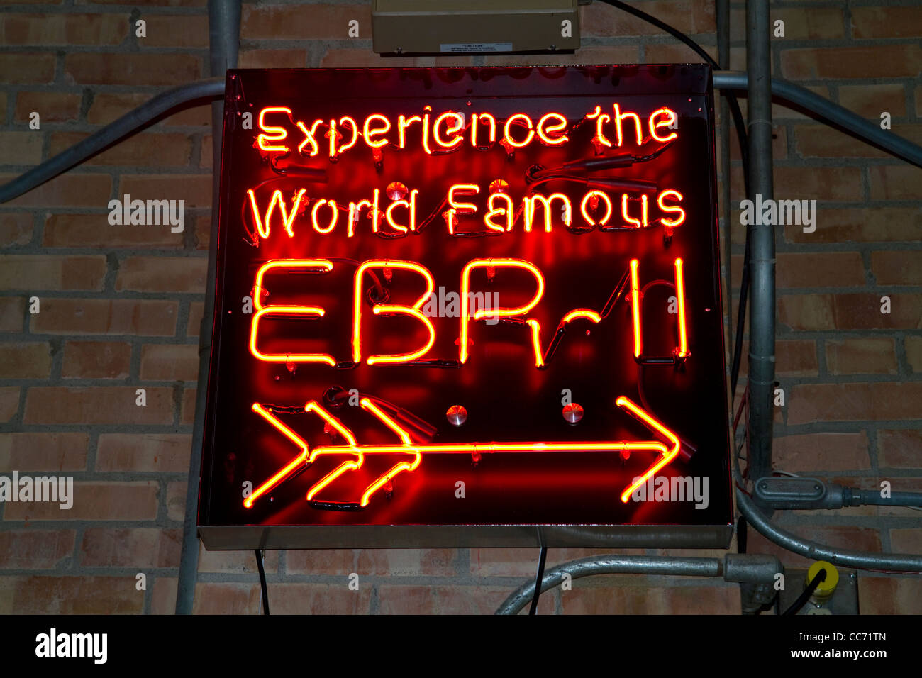 Neon-Display EBR-II-Zeichen auf die EBR-ich stillgelegt Forschung Reaktor atomic Museum befindet sich in der Nähe von Arco, Idaho, USA. Stockfoto