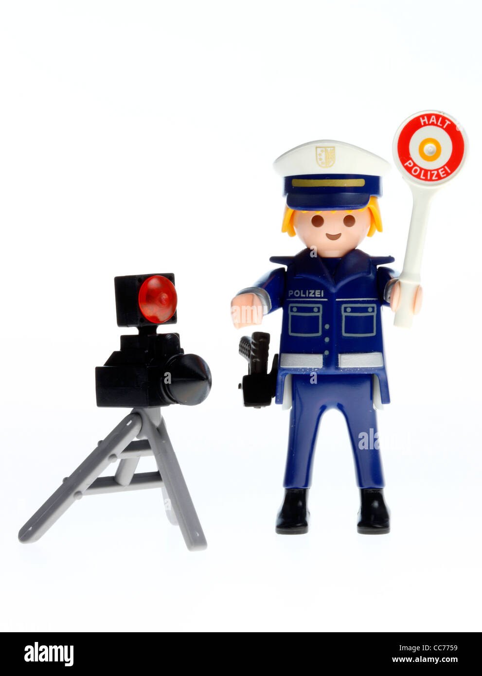 Polizei zu stoppen. PLAYMOBIL-Figur, Spielzeug. Polizeikontrolle, Drehzahlregelung, Symbolbild. Stockfoto