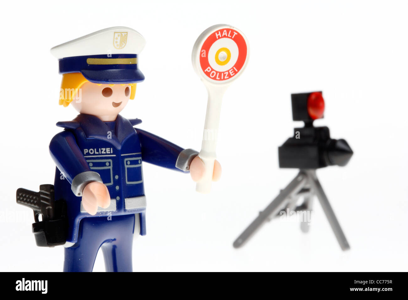 Polizei zu stoppen. PLAYMOBIL-Figur, Spielzeug. Polizeikontrolle, Drehzahlregelung, Symbolbild. Stockfoto