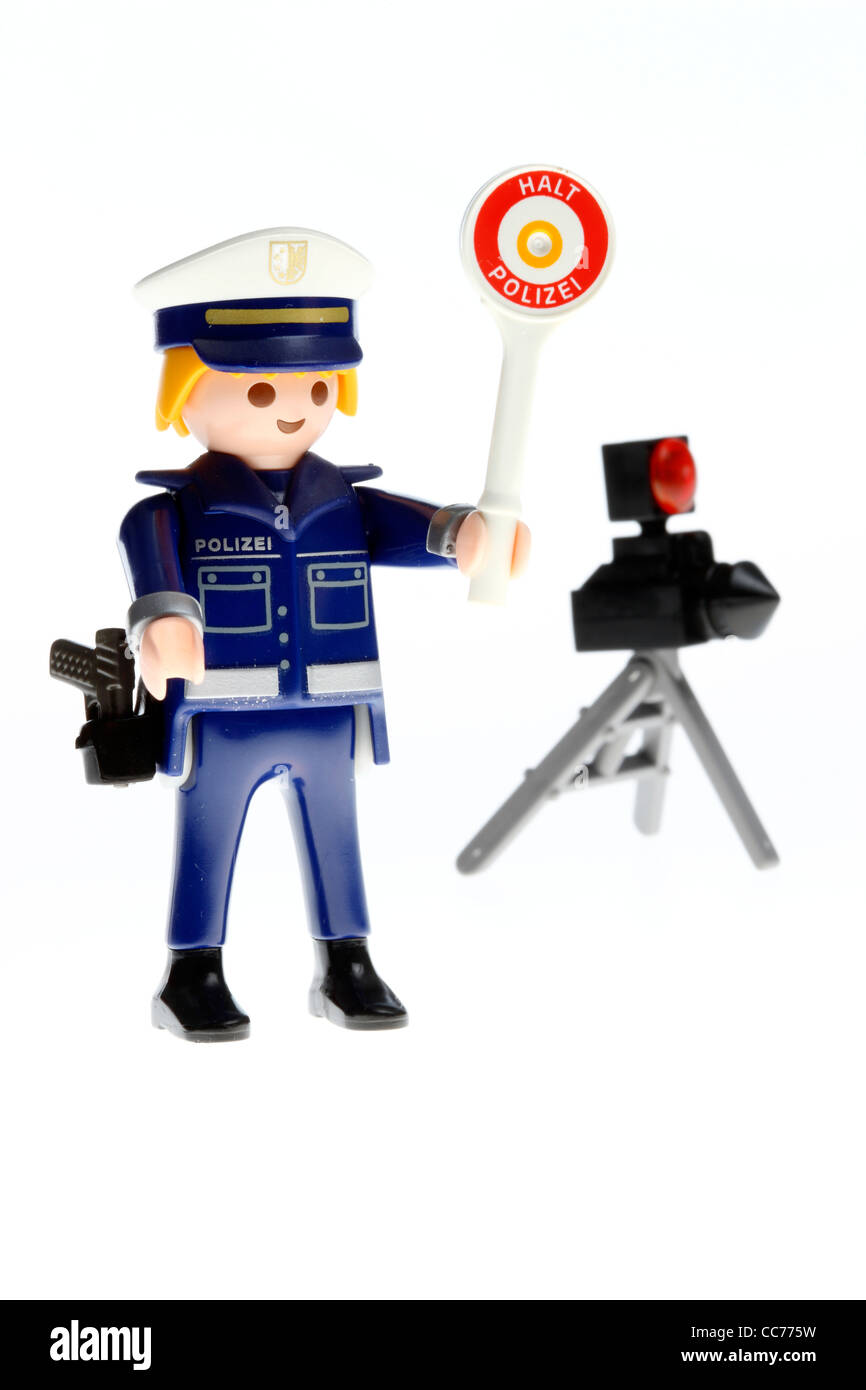 Polizei zu stoppen. PLAYMOBIL-Figur, Spielzeug. Polizeikontrolle, Drehzahlregelung, Symbolbild. Stockfoto