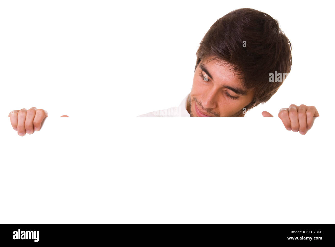 Männer halten einen leeren Plakatwand (isoliert mit textfreiraum) Stockfoto