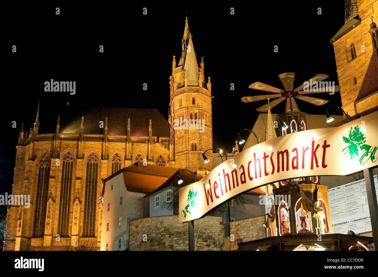 Weihnachtsmarkt mit Dom, Erfurt, Thüringen, Deutschland, Europa Stockfoto