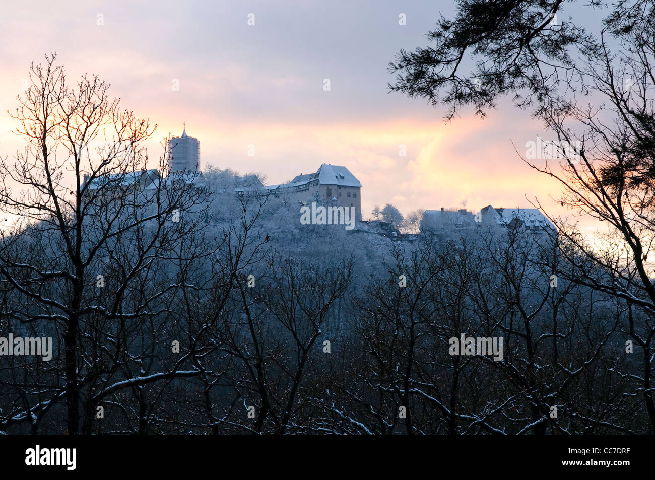 Die Wartburg im Winter in der Abenddämmerung, Eisenach, Thüringen, Deutschland, Europa Stockfoto