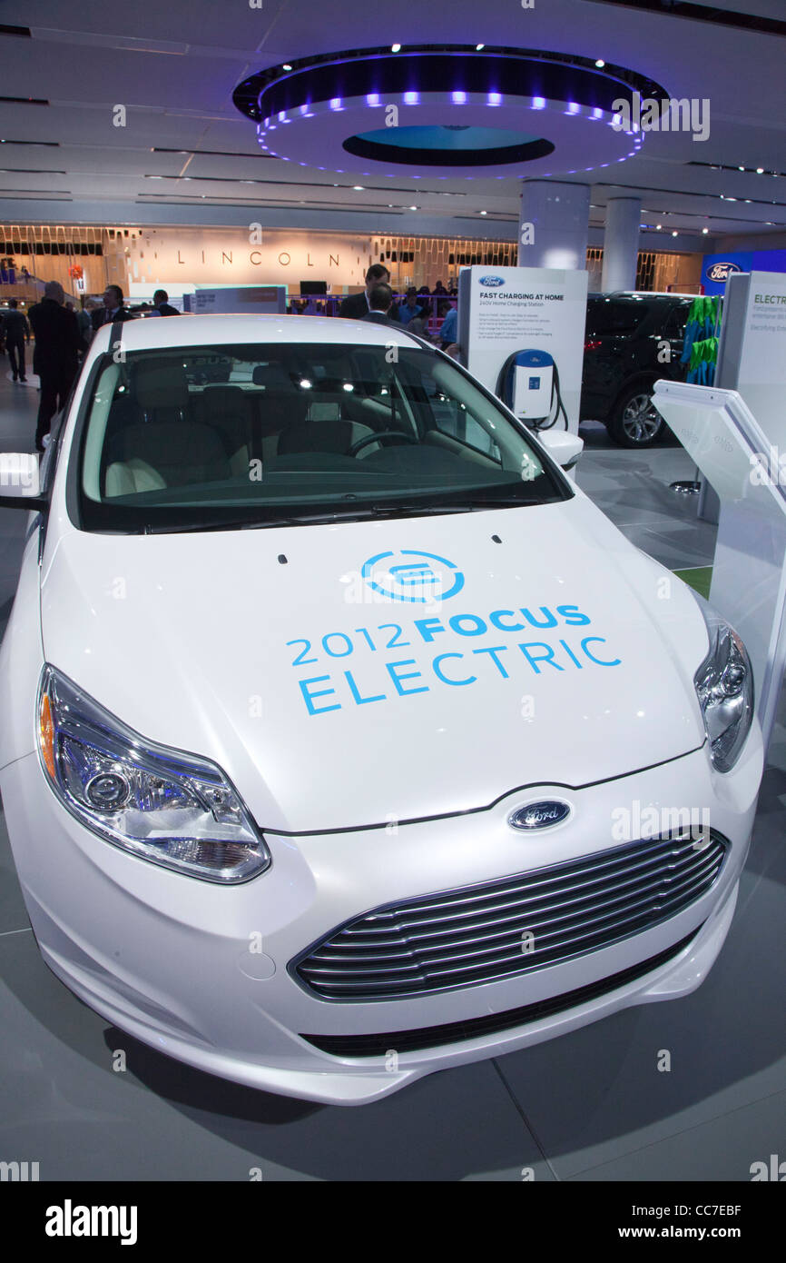 Detroit, Michigan - der Ford Focus Elektrofahrzeug auf dem Display auf der North American International Auto Show. Stockfoto
