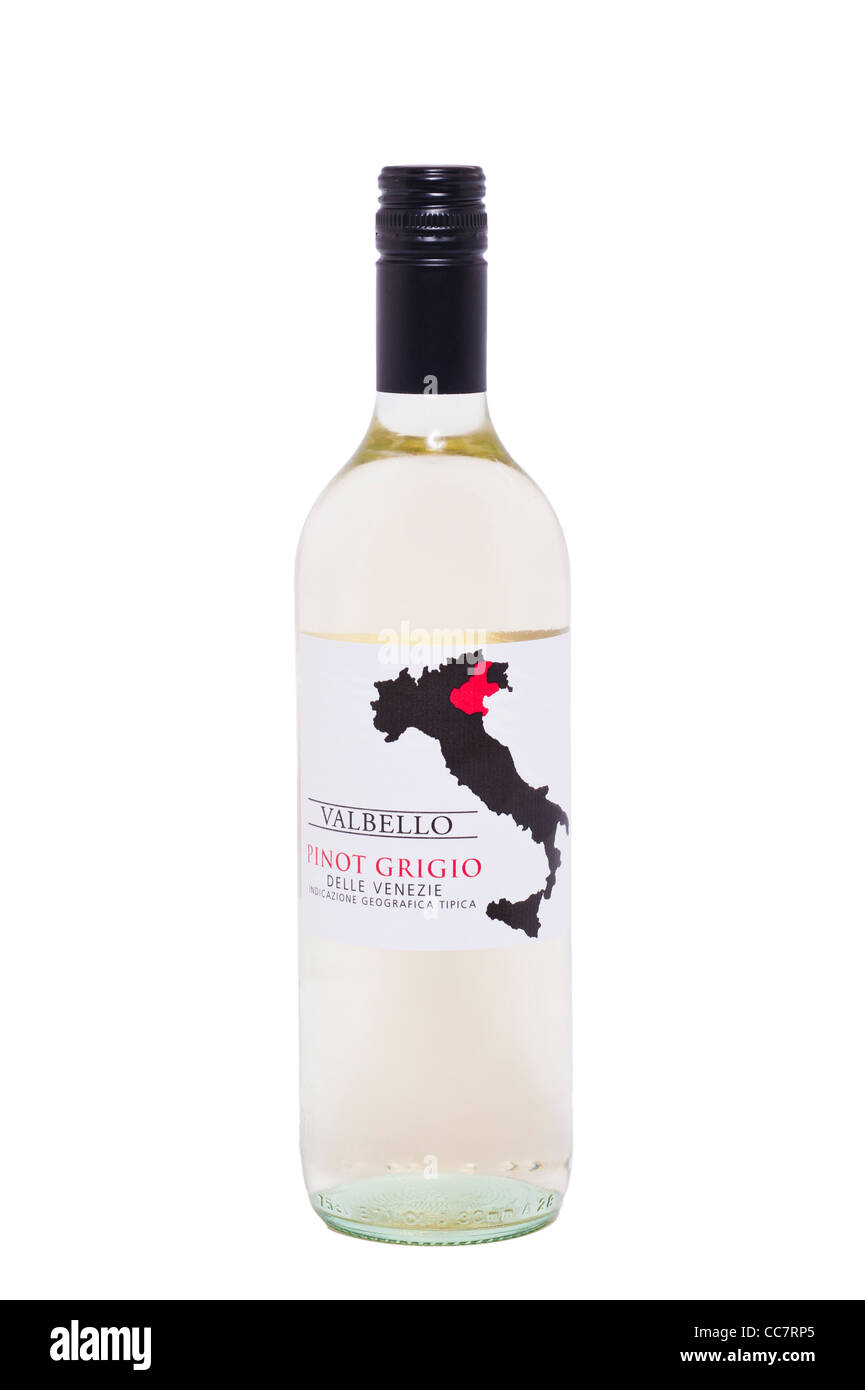 Eine Flasche Pinot Grigio Valbello weißen Wein auf weißem Hintergrund Stockfoto