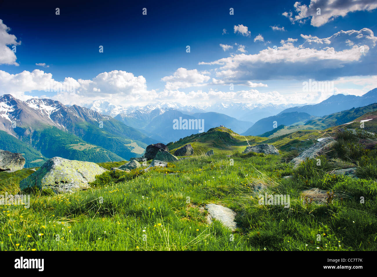 Bergpanorama von der Fiescheralp und Bettmeralp, Wallis, Schweiz Stockfoto