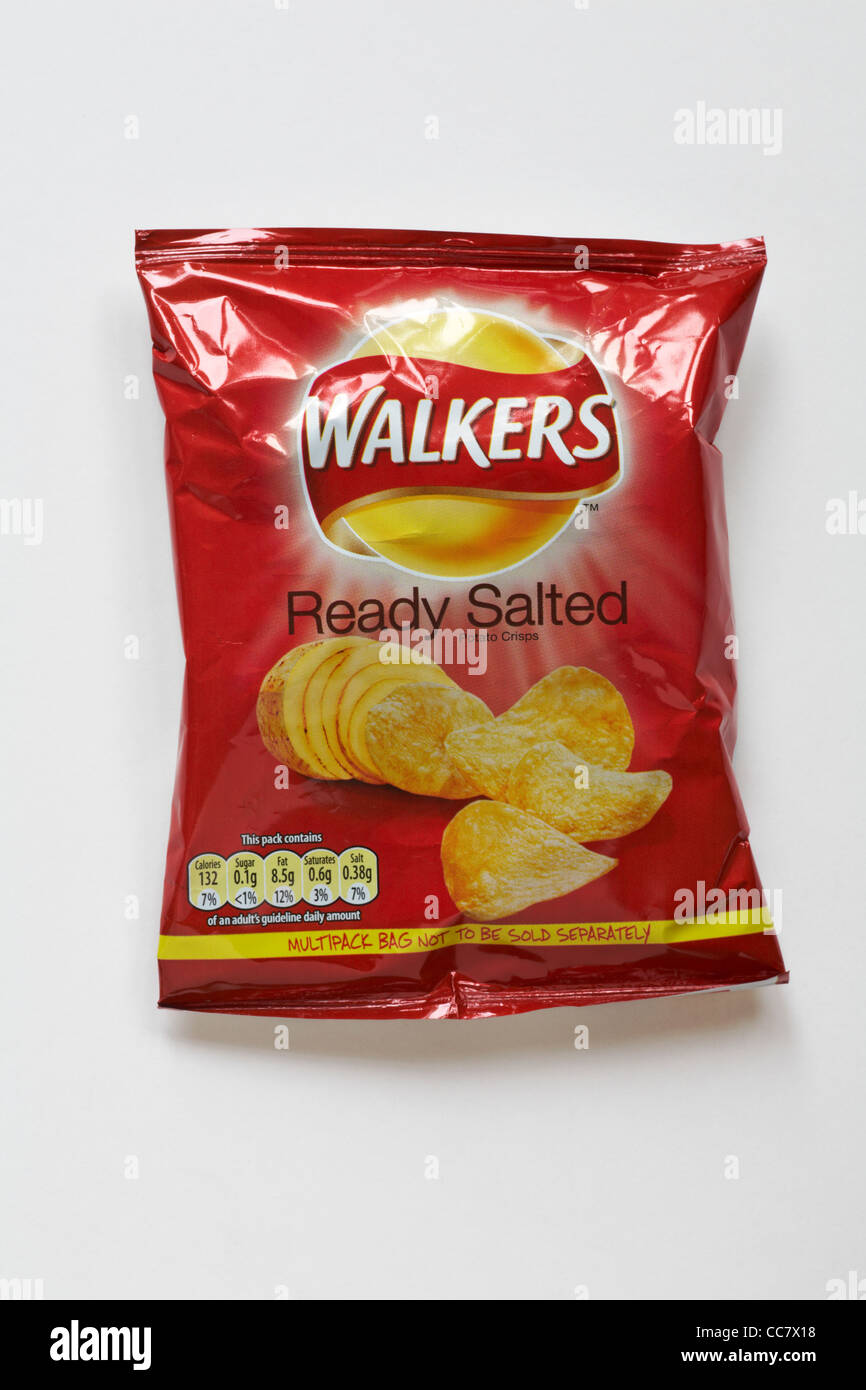 Packung Wanderer bereit gesalzene Chips isoliert auf weißem Hintergrund Stockfoto