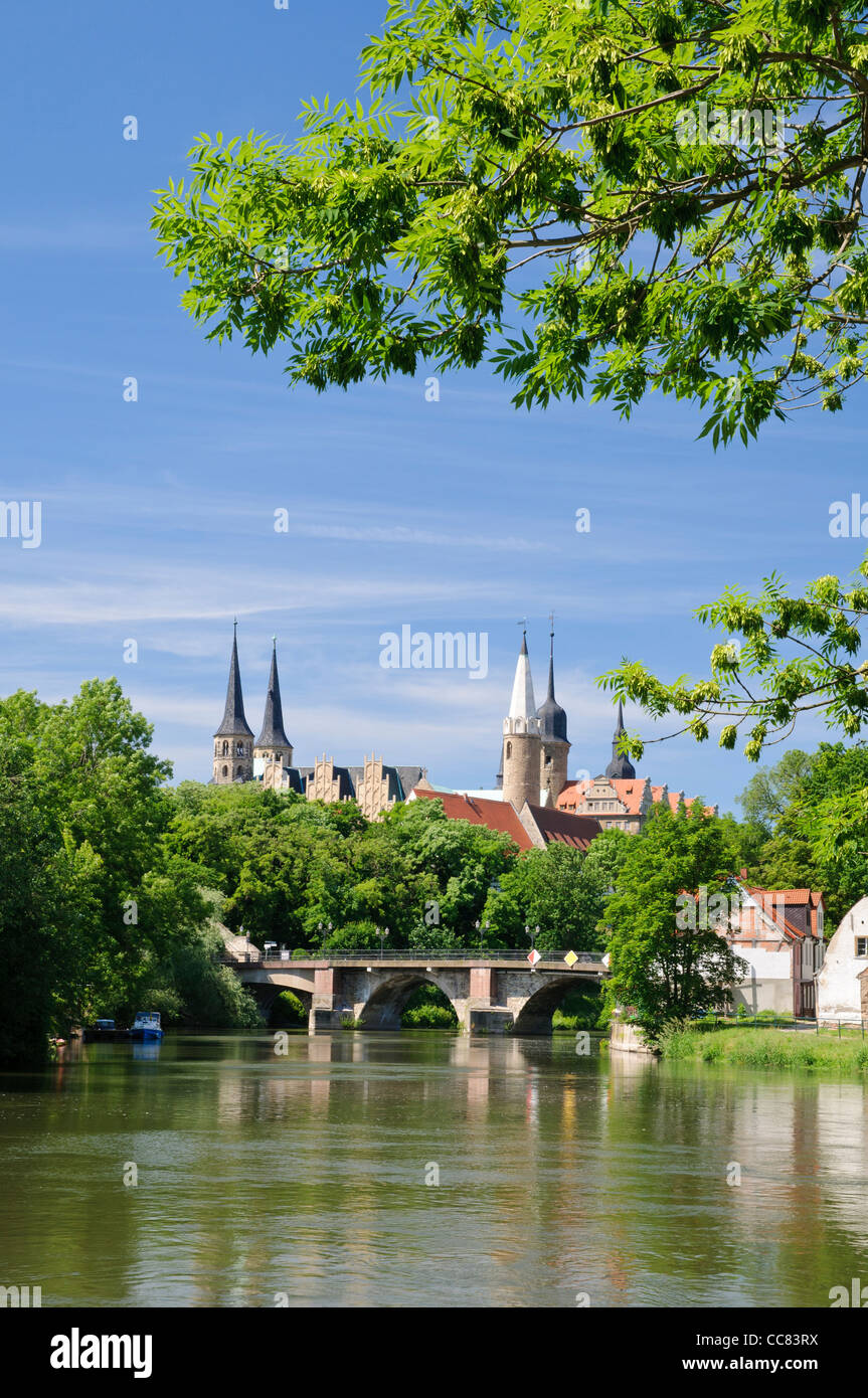 Kathedrale Bezirk über Saale-Fluss mit Dom und Schloss Merseburg, Sachsen-Anhalt, Deutschland, Europa Stockfoto
