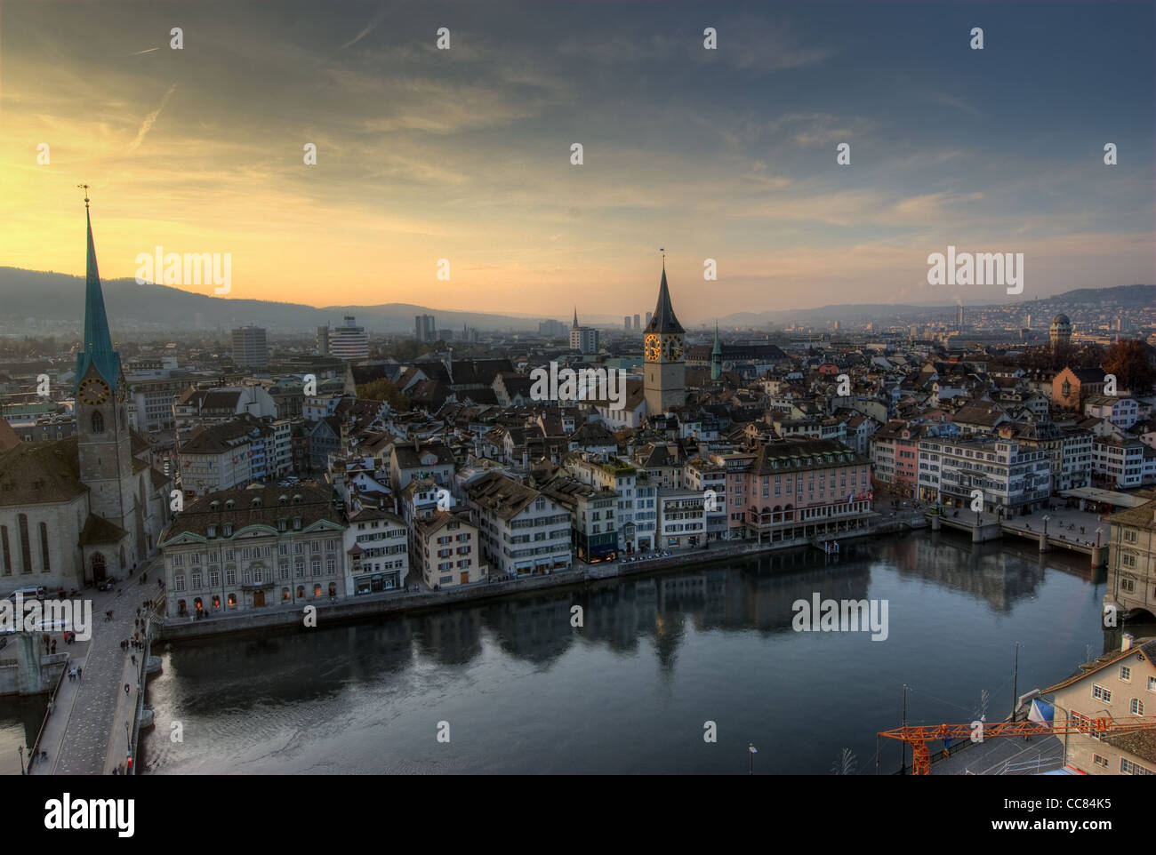 Blick vom Grossmuenster, Zürich, Schweiz. Stockfoto