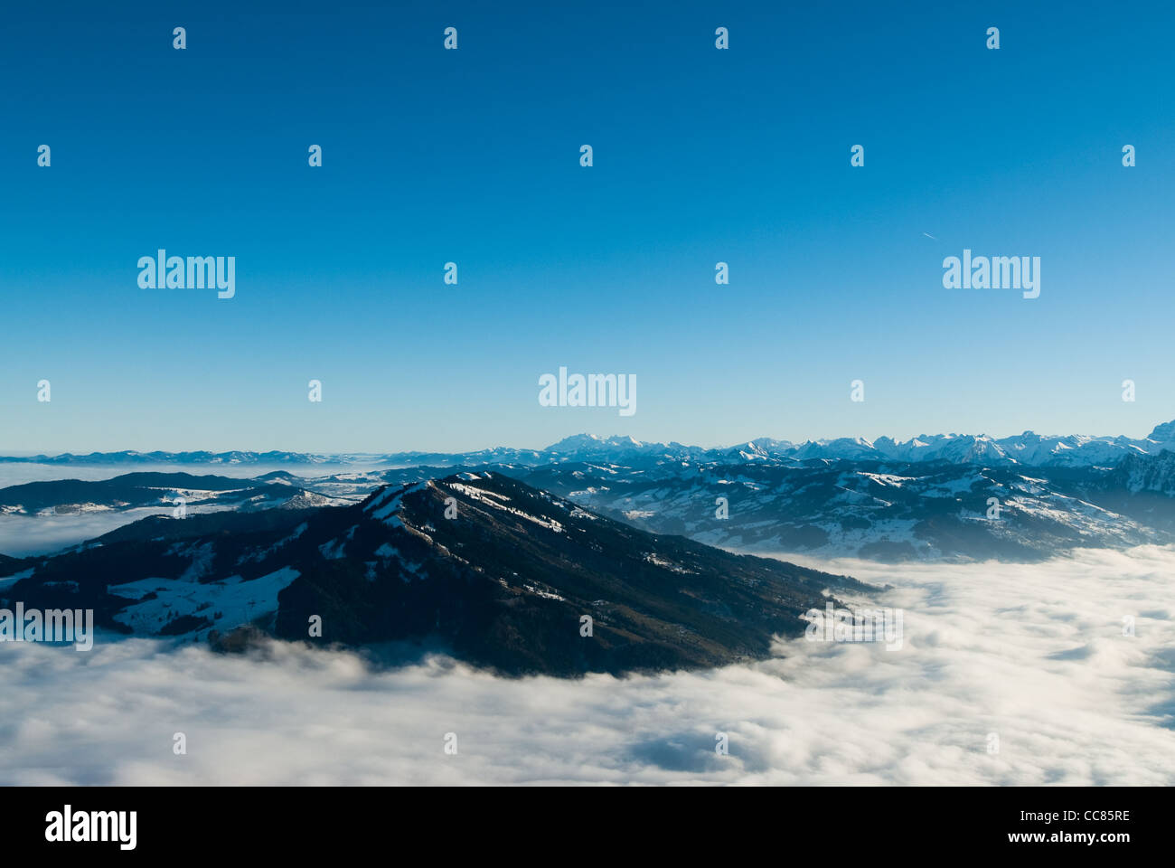 Blick über die Schweizer Alpen vom Rigi Berg im winter Stockfoto