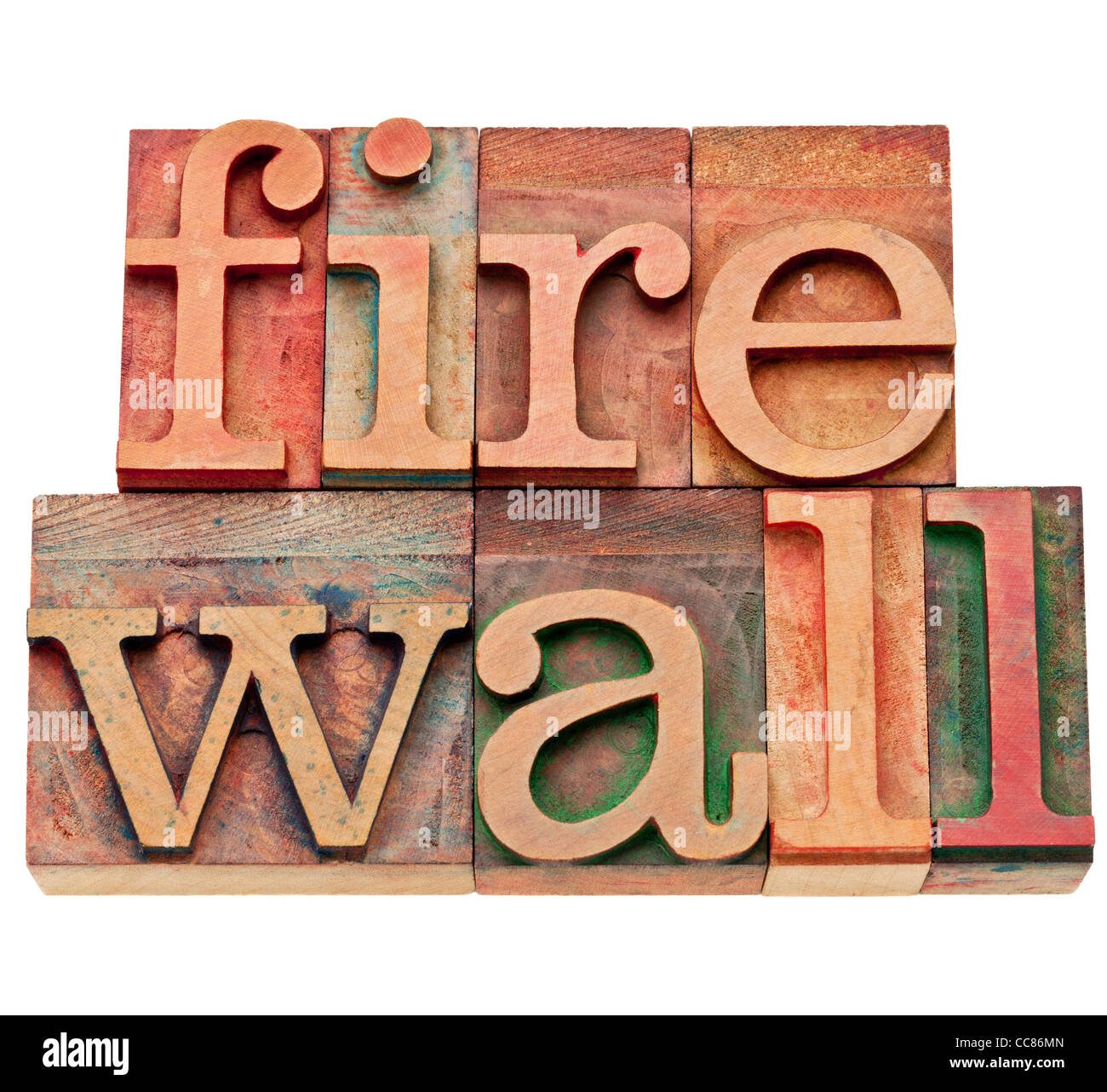 Firewall - Computer und Internet-Security-Konzept - isoliert-Text in Vintage Holz Buchdruck Druckstöcken, Stockfoto