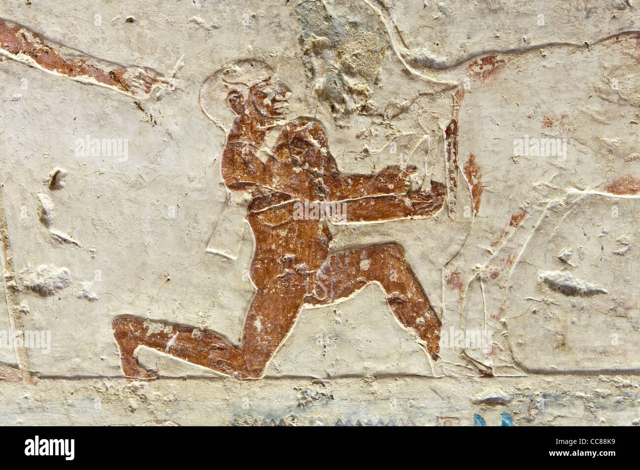 Reliefs in das Reich der Mitte-Grab der Senbi Sohn des Ykh Hotep bei Meir, Nord-westlich von Asyut in Mittelägypten Stockfoto