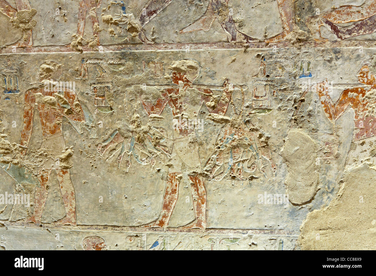 Reliefs in das Reich der Mitte-Grab der Senbi Sohn des Ukh Hotep bei Meir, Nord-westlich von Asyut in Mittelägypten Stockfoto