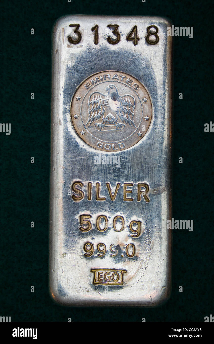 Vereinigte Arabische Emirate 500 Gramm Silber Bar (Barren) Stockfoto