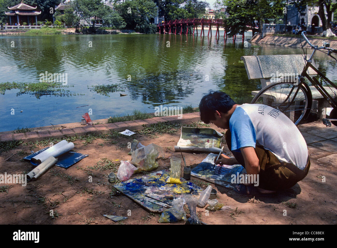 Künstler malen Hoan Kiem See Old Hanoi Vietnam Stockfoto