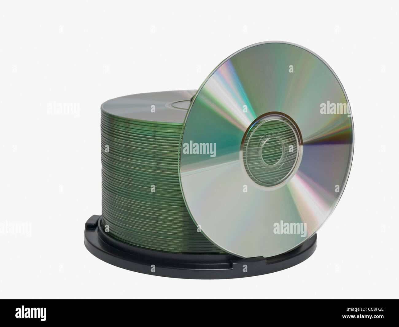 Detailansicht Einer CD-Spindel, Dabei Steht Eine CD | Detail-Foto von einem CD-Pack, eine CD ist aufrecht Stockfoto