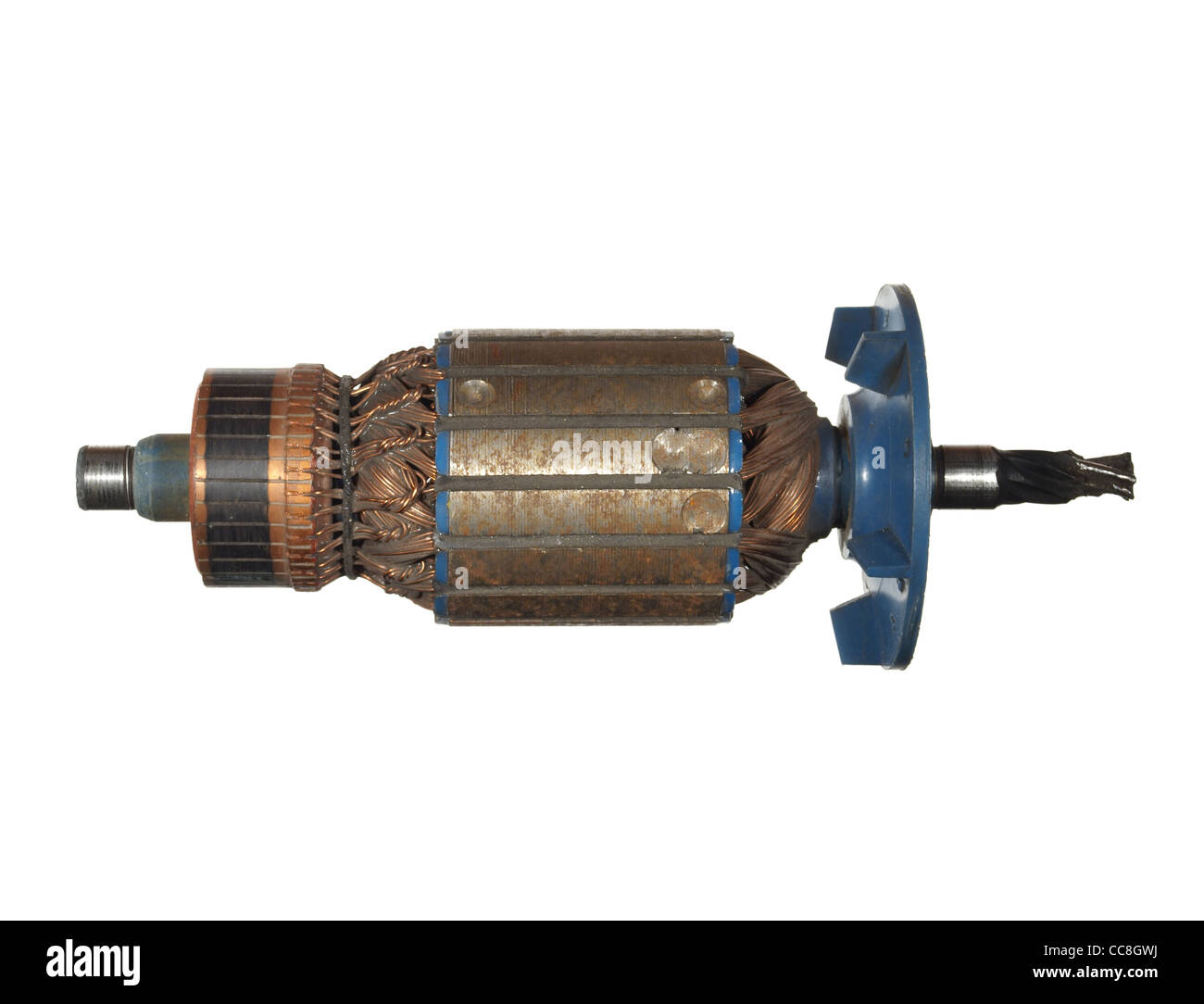 Alten Elektromotor Rotor isoliert weißen Hintergrund Stockfoto