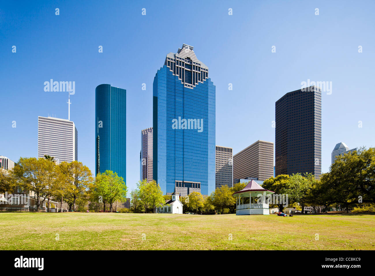 Öffentlicher Park Skyline von Sam Houston, Texas Stockfoto