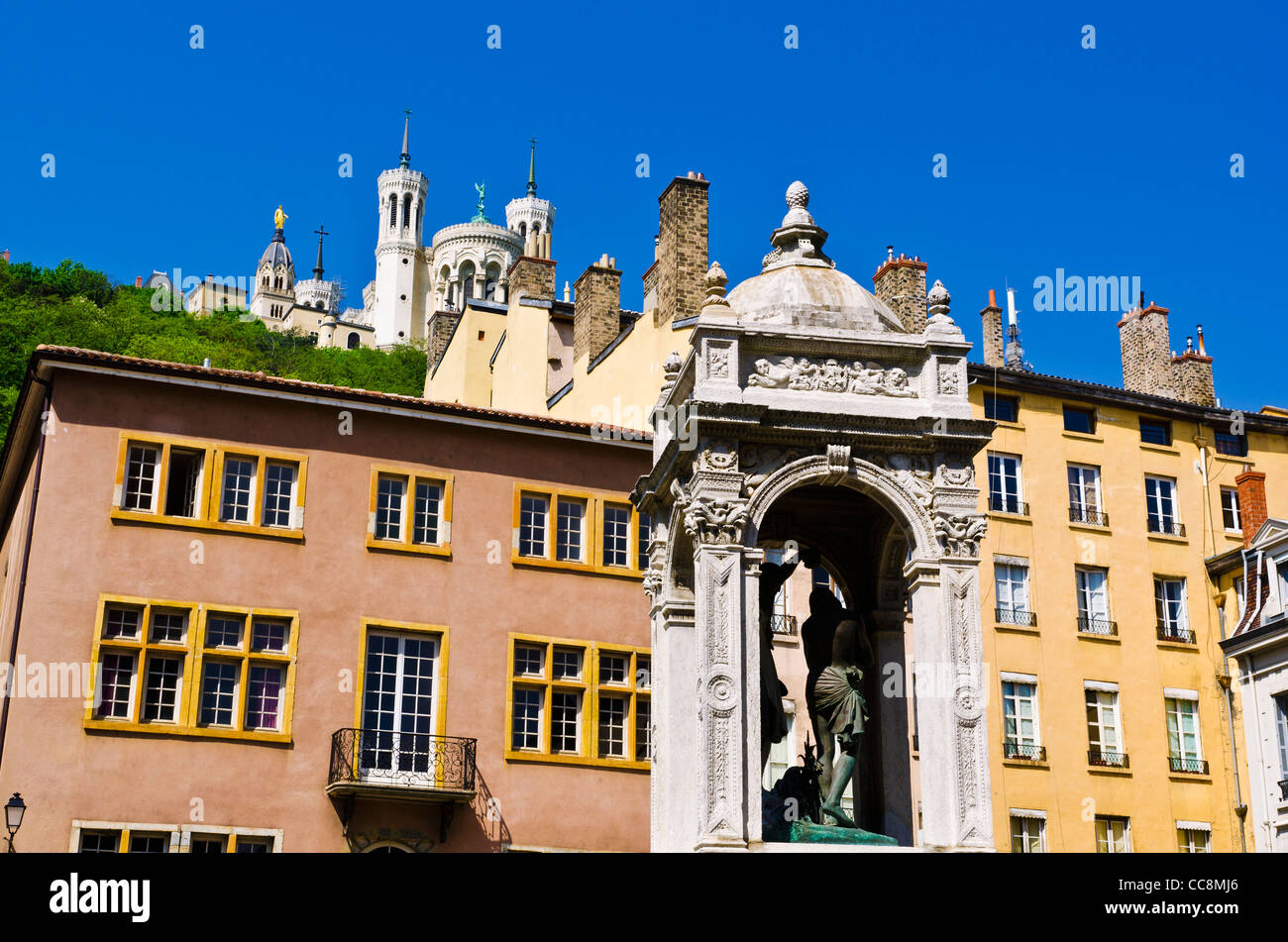 Foviere über Altstadt Vieux Lyon, Frankreich (UNESCO-Weltkulturerbe) Stockfoto