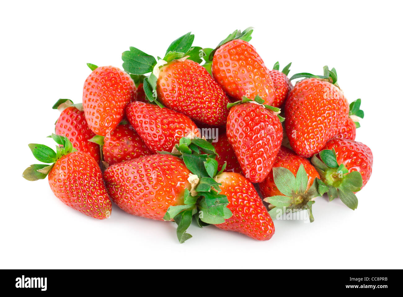 Saftige Erdbeeren auf weißem Hintergrund isoliert Stockfoto