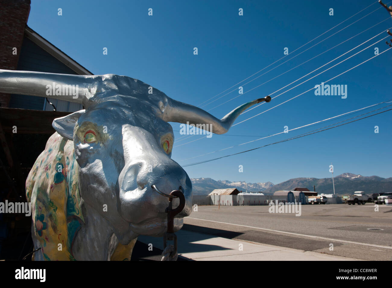 Statue von einem Stier, Bridgeport, Mono County, Kalifornien, USA Stockfoto