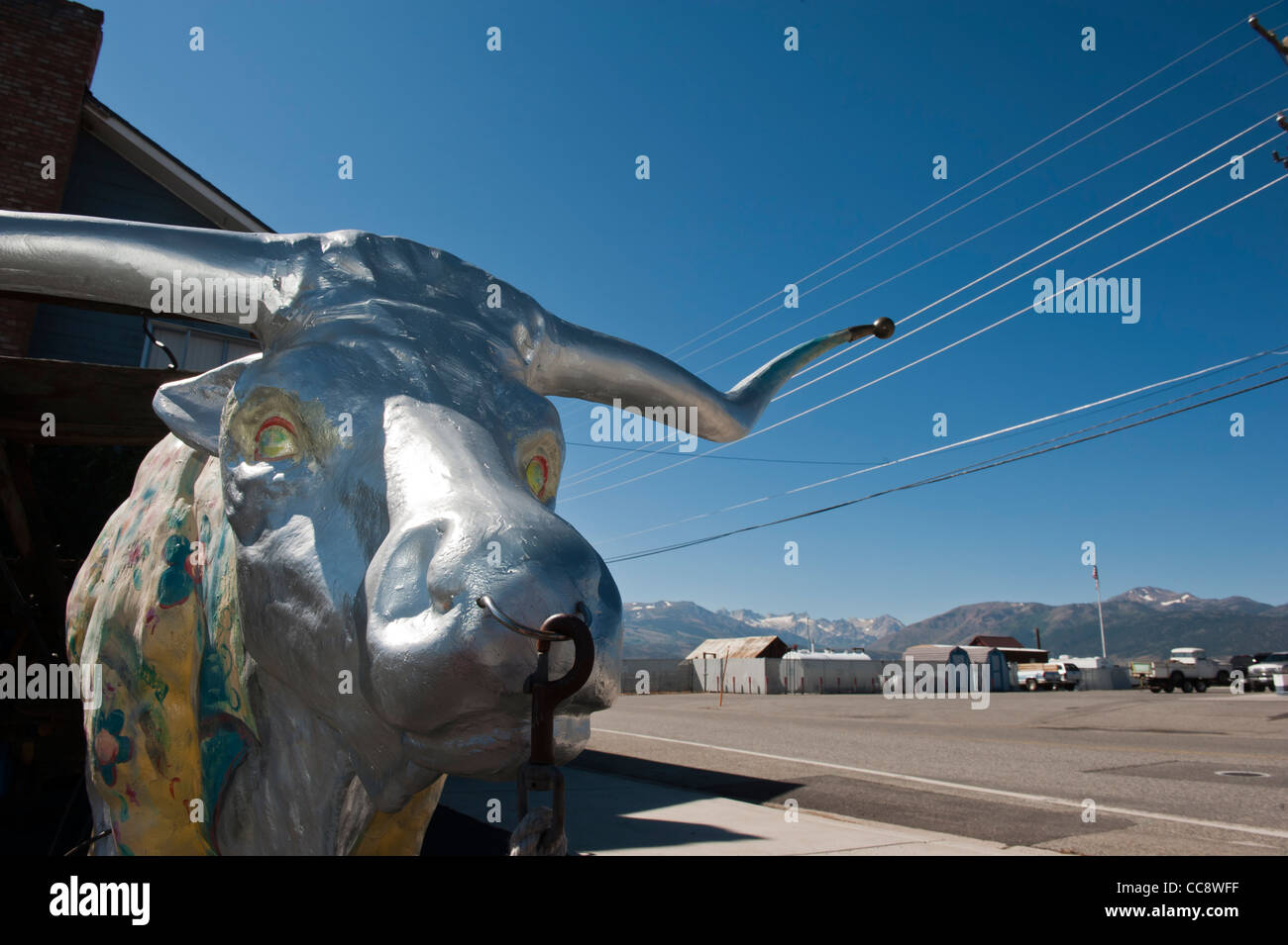 Statue von einem Stier, Bridgeport, Mono County, Kalifornien, USA Stockfoto