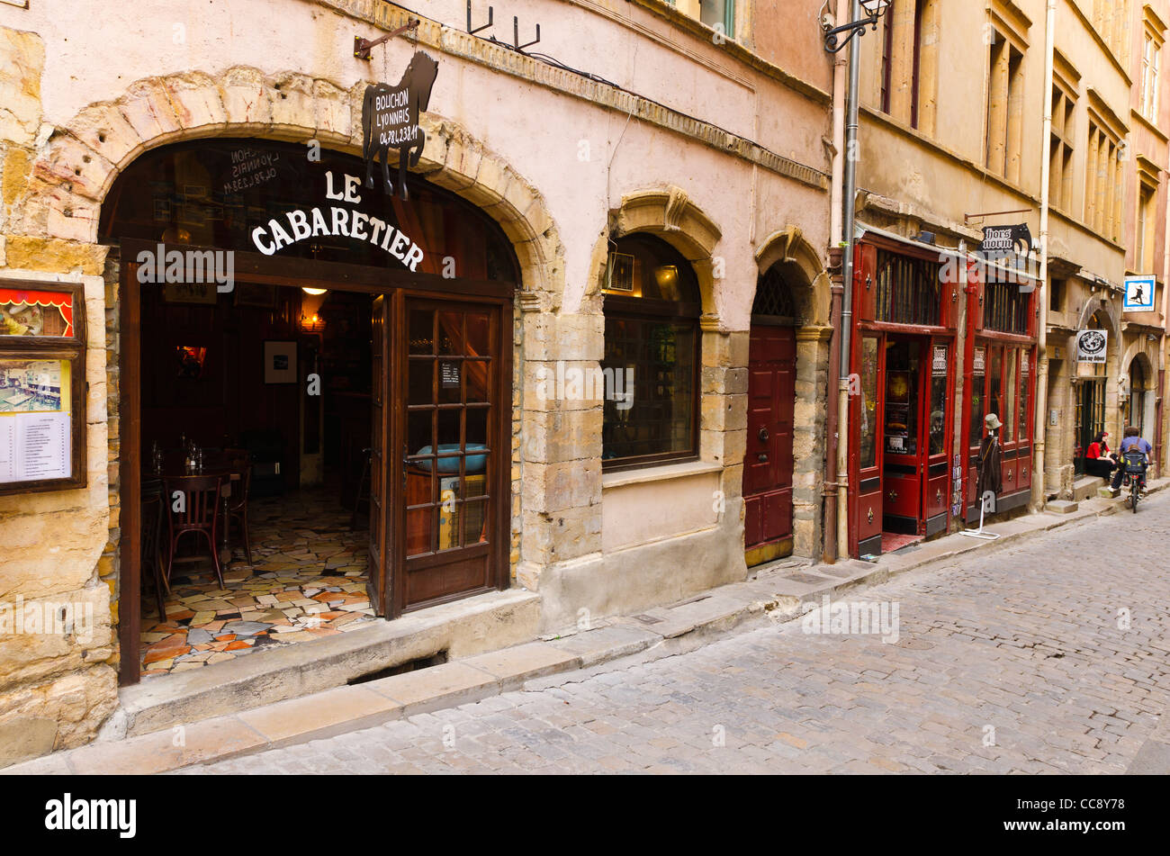 Le Cabaretier Restaurant in der Altstadt Vieux Lyon, Frankreich (UNESCO-Weltkulturerbe) Stockfoto
