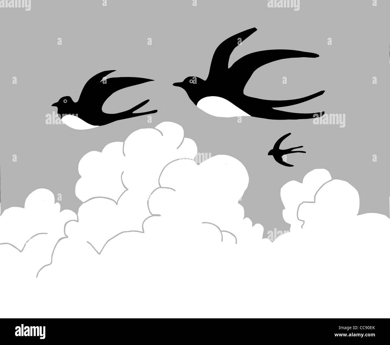 Vektor-Zeichenprogramm schlucken nach bewölktem Himmel fliegen Stockfoto