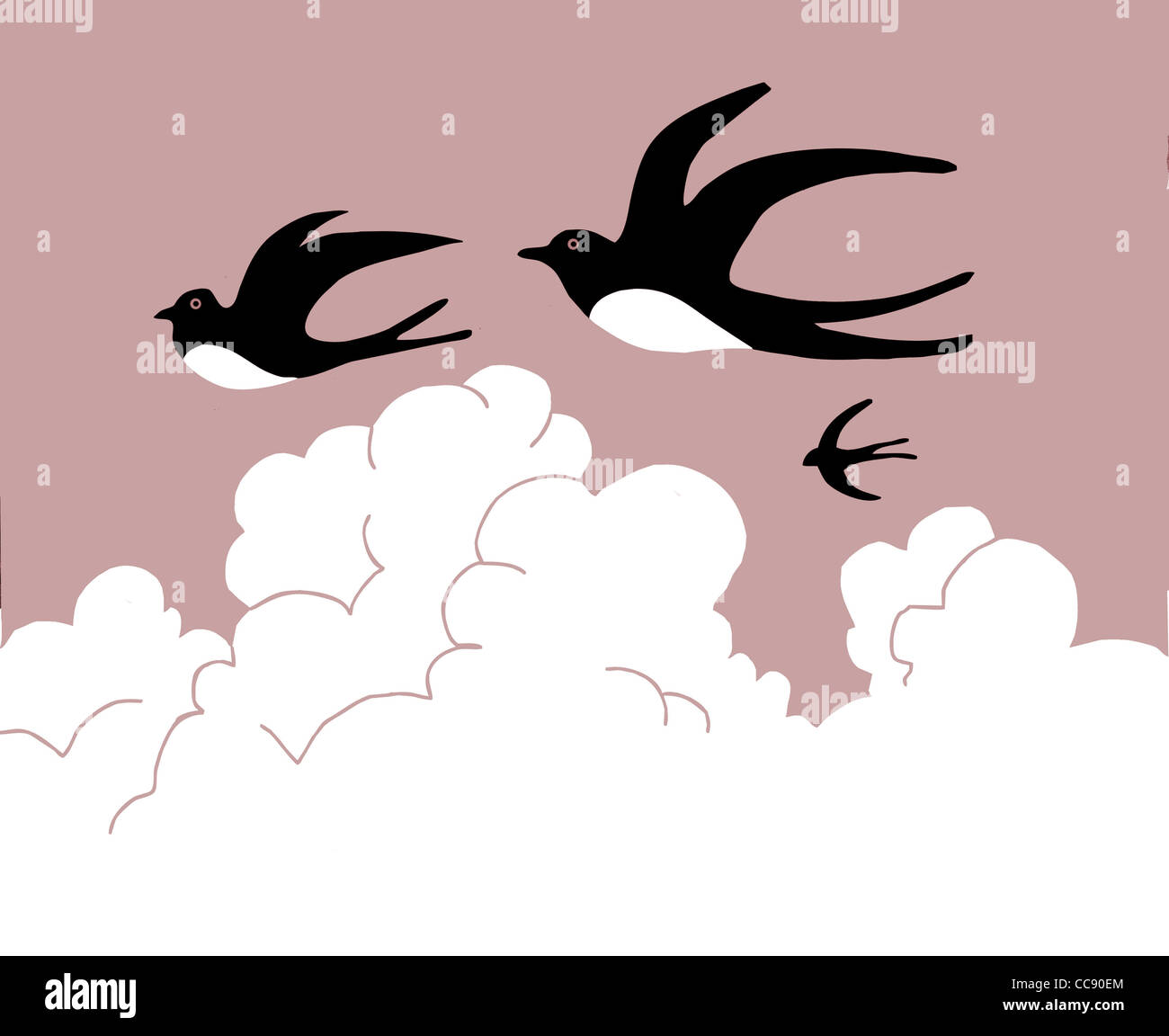 Vektor-Zeichenprogramm schlucken nach bewölktem Himmel fliegen Stockfoto