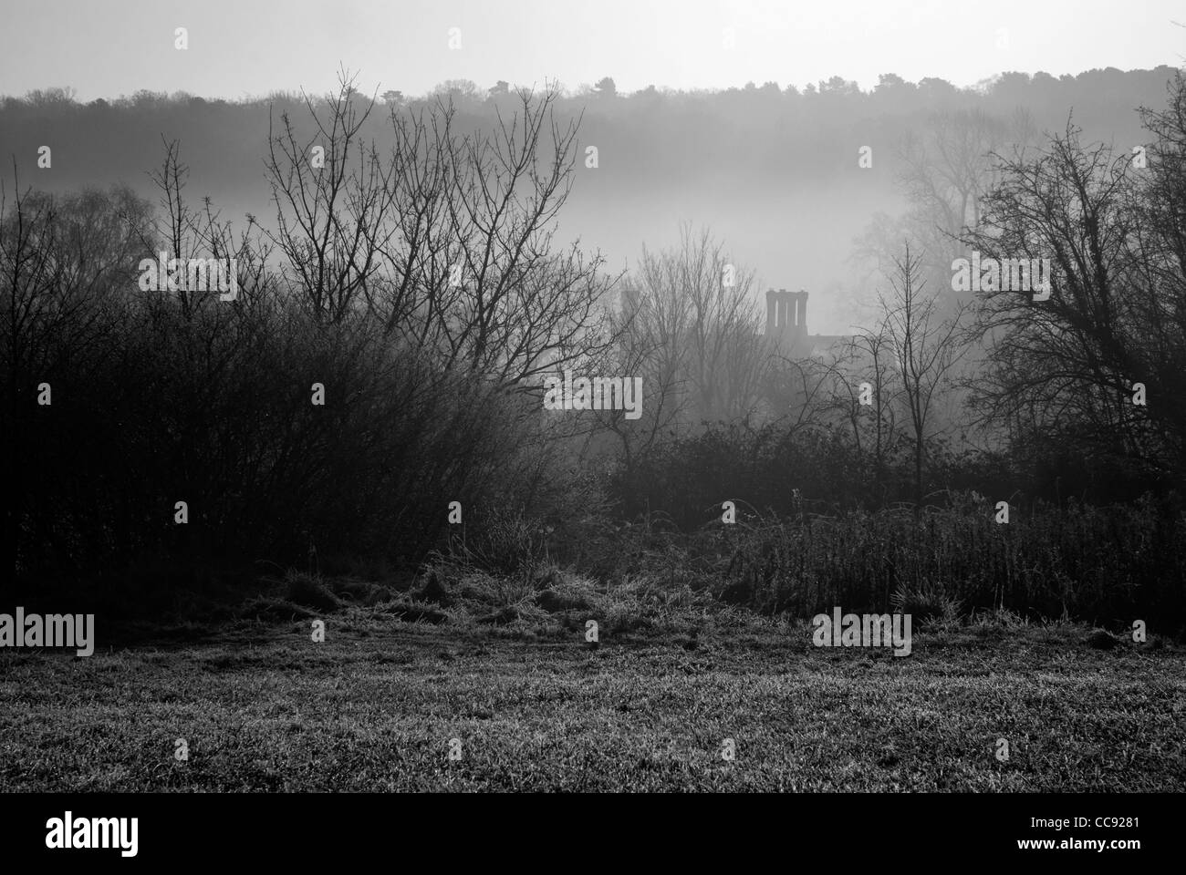 Ein Frostiger Morgen in Lloyd Park, Croydon, Surrey, UK. Landschaftsbild. Stockfoto