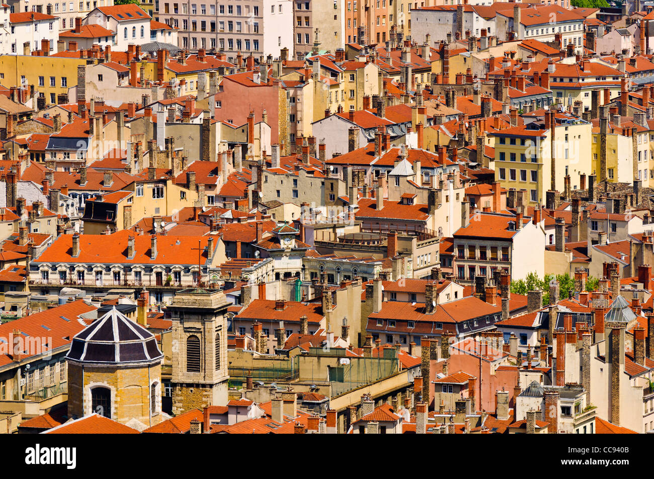 Altstadt Vieux Lyon aus Hügel Fourvière, Frankreich (UNESCO-Weltkulturerbe) Stockfoto