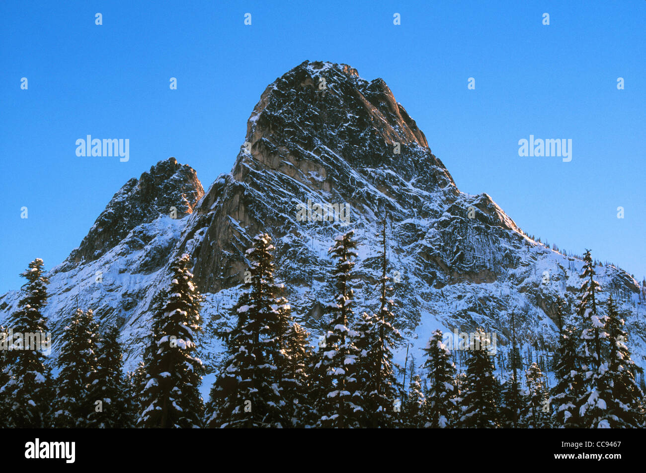 Liberty Bell Mountain aus North Cascades Highway am Washington Pass; Okanogan National Forest, Washington. Stockfoto