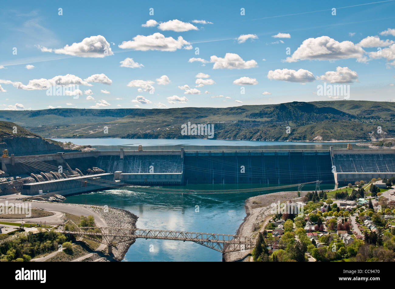 Grand Coulee Dam am Columbia River, Washington, aus der Sicht von Crown Point. Stockfoto