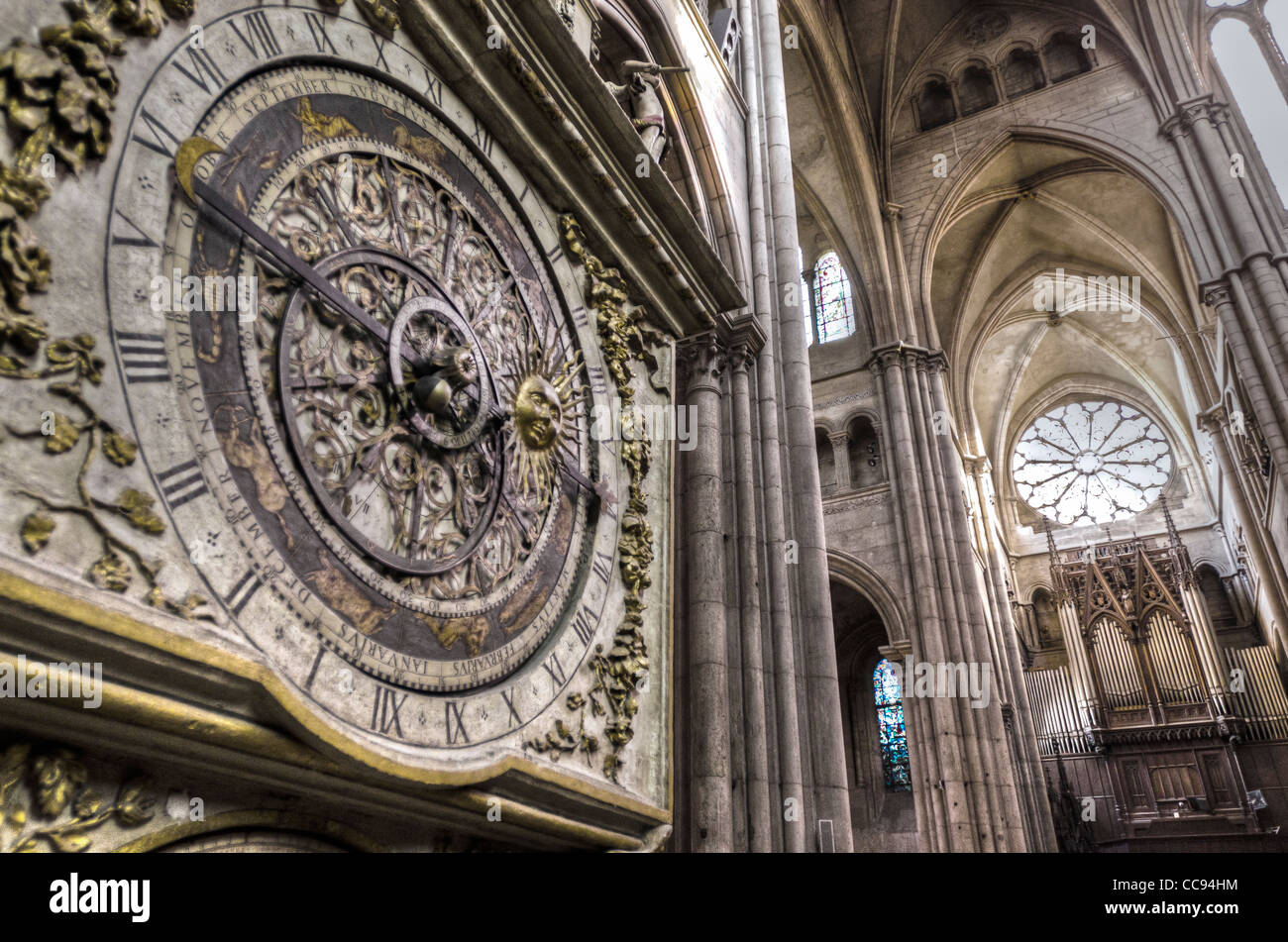 Die astronomische Uhr in der Kathedrale von Saint-Jean, Altstadt Vieux Lyon, Frankreich (UNESCO-Weltkulturerbe) Stockfoto