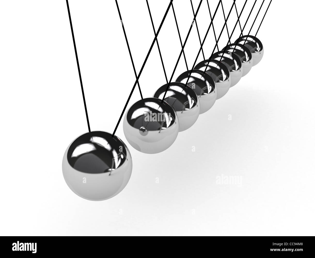 Kugeln von Newton auf weißem Hintergrund. Computergenerierte Bild Stockfoto