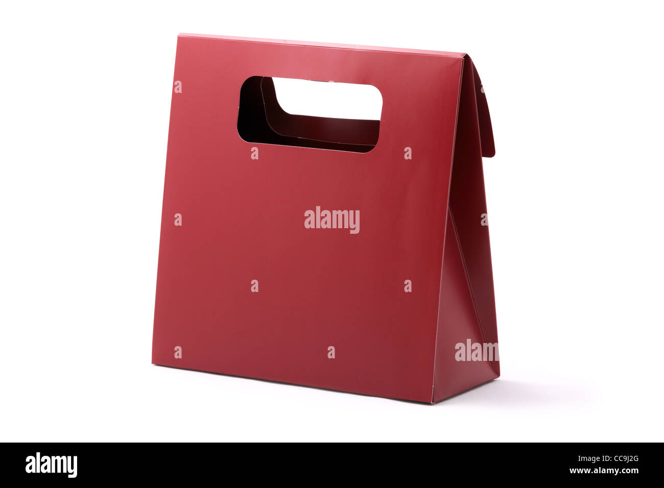 Rote Tasche shopping Karton mit Exemplar isoliert auf einem weißen Hintergrund. Studio gedreht. Stockfoto