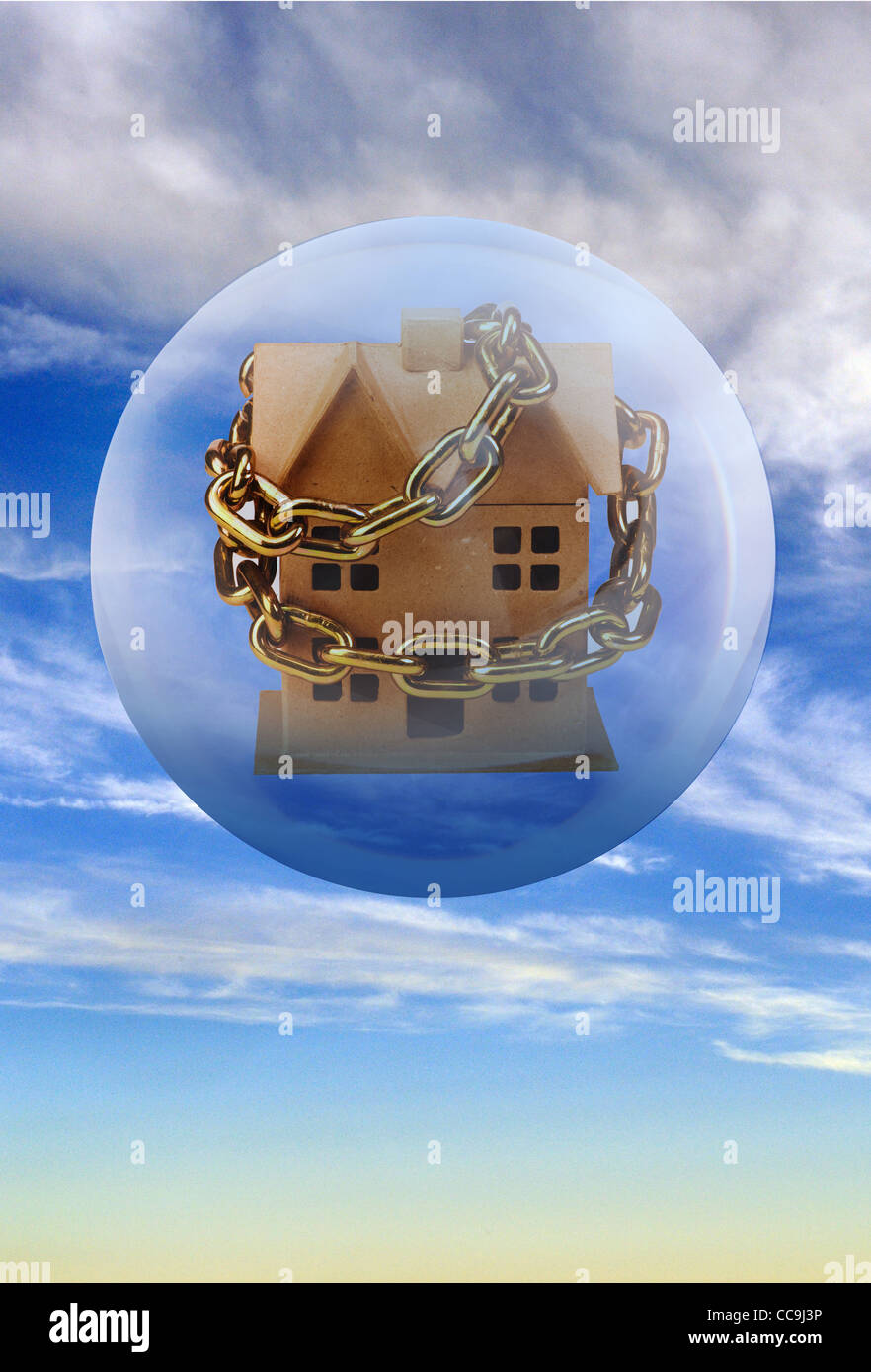 Wohnungsmarkt, angekettet und in einer Blase. Stockfoto